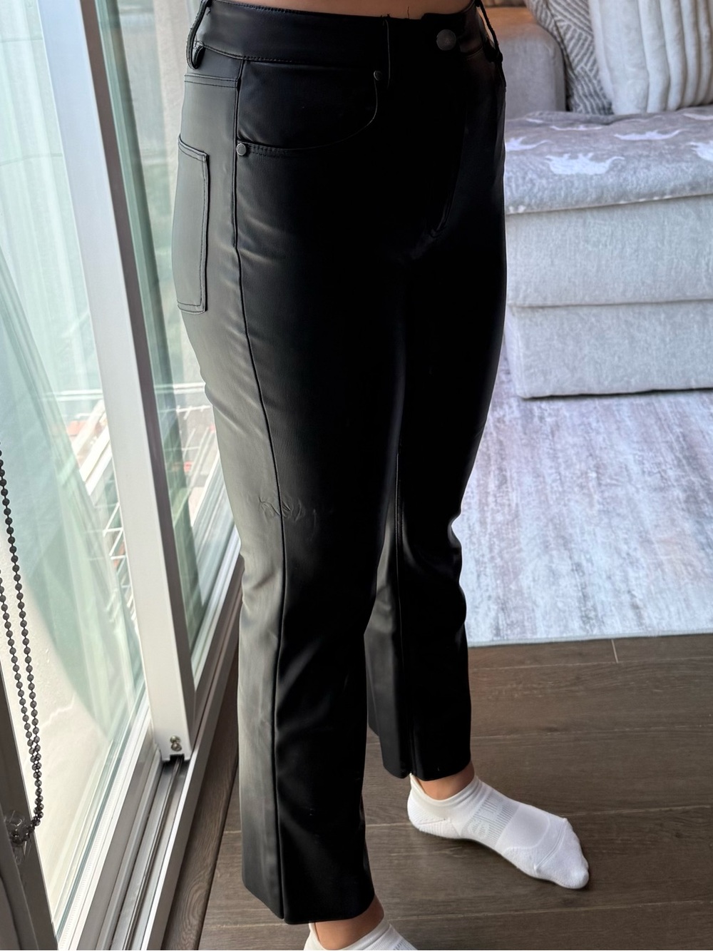 Zara Black Faux Leather Straight-Leg Pants